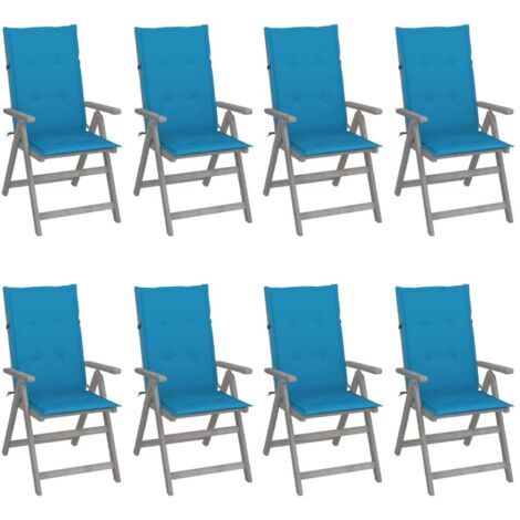 vidaXL Chaises inclinables de jardin et coussins lot de 8 Gris Acacia