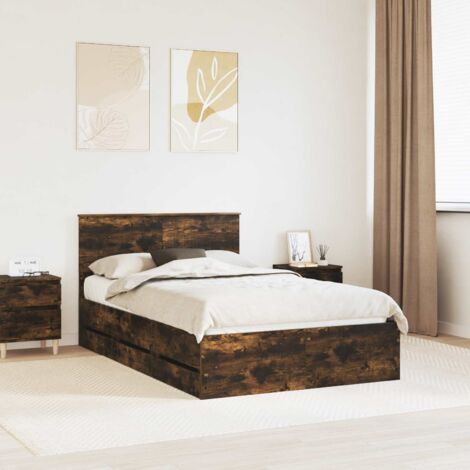 vidaXL Cadre de lit Chêne fumé 120 x 190 cm Bois Ingénierie (1/5)
