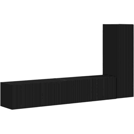 vidaXL Ensemble meuble TV Montage mural 3 pcs Noir Bois d'ingénierie (1/5)