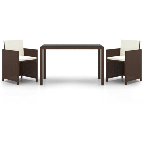 Ensemble à manger de jardin et coussins 3 pcs Poly rotin Marron vidaXL