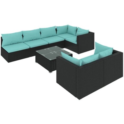 vidaXL Salon de jardin 8 pcs avec coussins noir résine tressée (1/5)
