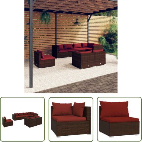 vidaXL Salon de jardin 8 pcs avec coussins Résine tressée Marron (1/5)