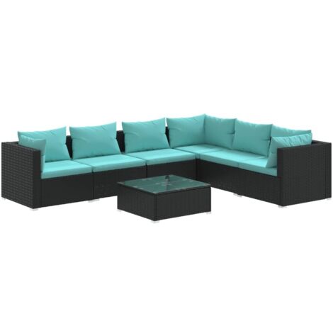 vidaXL Salon de jardin 7 pcs avec coussins Résine tressée Noir