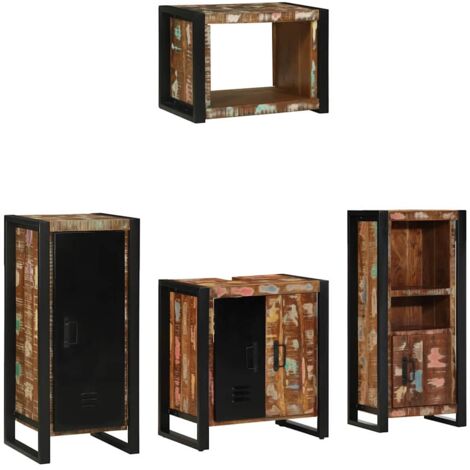 vidaXL Ensemble de mobilier de salle de bain 4 pcs Bois Recyclé Solide (1/5)