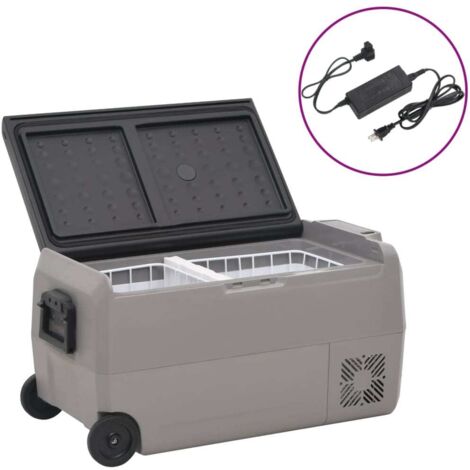 vidaXL Glacière avec roue et adaptateur noir et gris 50 L PP et PE