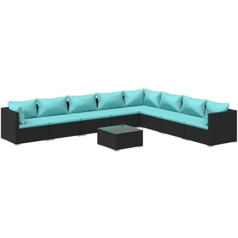 vidaXL Salon de jardin 9 pcs avec coussins Résine tressée Noir