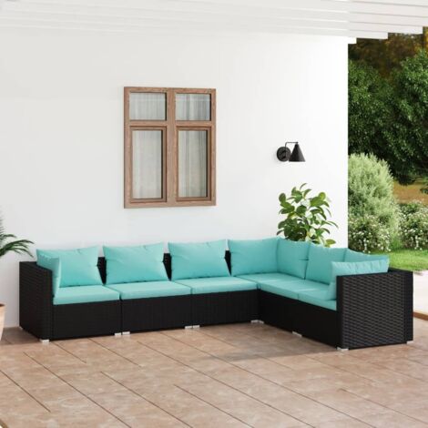 Salon de jardin 6 pcs - Mobilier de jardin - Ensemble repas de jardin avec coussins Résine tressée Noir vidaXL
