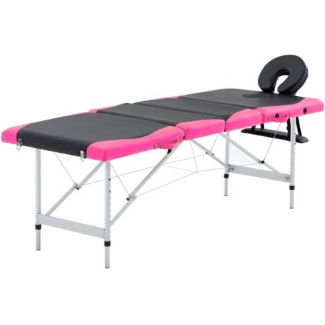 vidaXL Table de massage pliable 4 zones Aluminium Noir et rose (1/5)