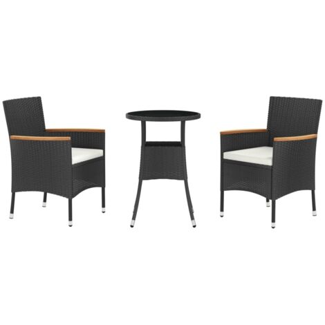 vidaXL Ensemble de bistro de jardin 3 pcs coussins noir poly rotin