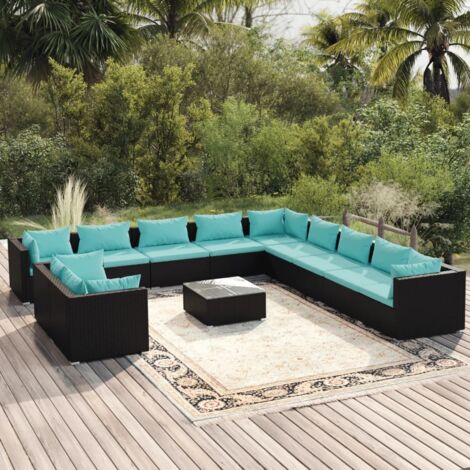 vidaXL Salon de jardin 12 pcs avec coussins Noir Résine tressée (1/5)