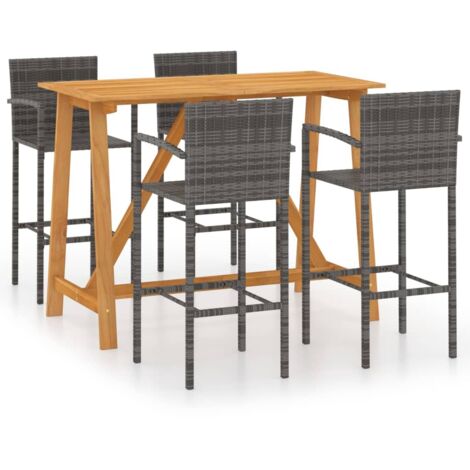 vidaXL 5 Piece Garden Bar Set Grey (312409+313456)