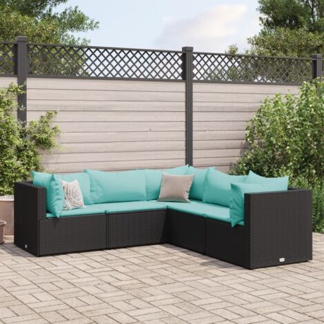 Salon de jardin 5 pcs avec coussins Noir Résine tressée vidaXL663879 (1/5)