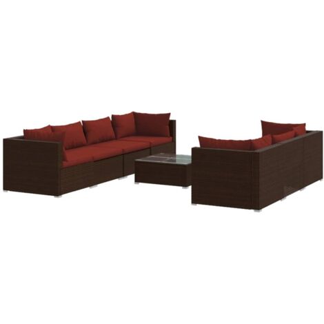 vidaXL Salon de jardin 8 pcs avec coussins résine tressée marron (1/5)