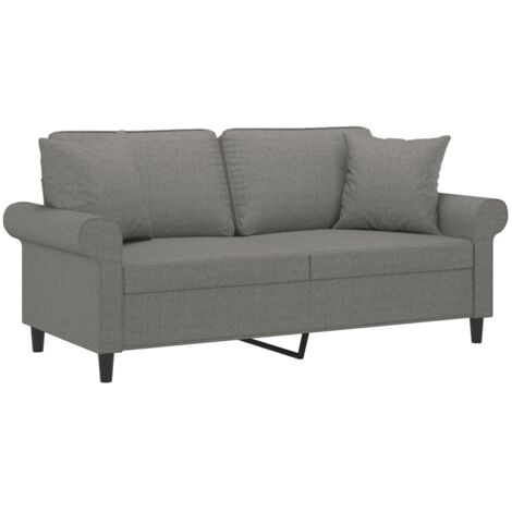 vidaXL Canapé 2 places et oreillers et coussins Gris foncé 140cm Tissu (1/5)