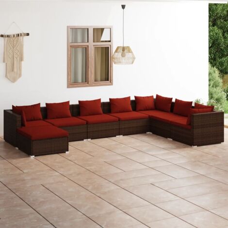 vidaXL Salon de jardin 8 pcs avec coussins résine tressée marron (1/5)