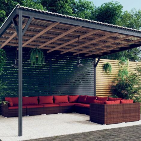 vidaXL Salon de jardin 10 pcs avec coussins Résine tressée Marron (1/5)