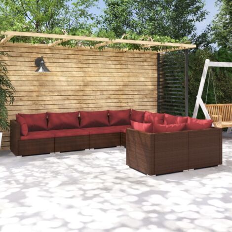 vidaXL Salon de jardin 8 pcs avec coussins Résine tressée Marron (1/5)