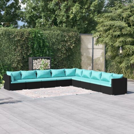 Salon de jardin 9 pcs - Mobilier de jardin - Ensemble repas de jardin avec coussins Résine tressée Noir vidaXL