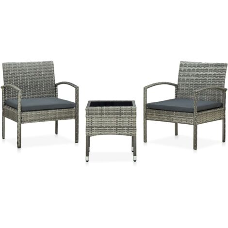 Ensemble de bistro 3 pcs avec coussins Résine tressée Gris vidaXL (1/5)