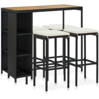 Vidaxl – Ensemble de bar de jardin 5 pcs – Résine tressée noire – Coussins amovibles – Dimensions table 120x60x110 cm – Tabourets 38x38x76 cm