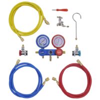Vidaxl – Manifold 2 voies avec mallette – Pression de service max 500 PSI – Vanne de remplissage en bronze – 3 flexibles de 152 cm