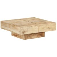 Vidaxl – Table basse fixe 80x80x28 cm en bois de manguier massif – Finition naturelle – Idéale pour salon ou bureau – Résistante et unique