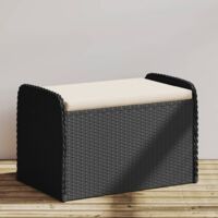Vidaxl – Banc de rangement avec coussin noir 80x51x52 cm – Poly rotin résistant aux intempéries – Fonction de rangement étanche – Confort d'assise