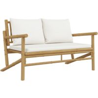 Vidaxl – Banc de jardin en bambou avec coussins crème – Confort optimal – Résistant aux intempéries – Charge max 110 kg