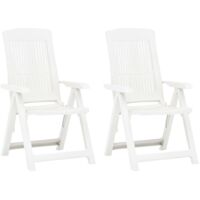 Vidaxl – Chaises inclinables de jardin – Lot de 2 – Plastique blanc résistant aux intempéries – Dossier réglable pour confort optimal