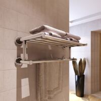 Vidaxl – Porte-serviettes double 6 tubes en acier inoxydable – Barre fixe 60 cm – Dimensions 61 x 23 x 16 cm – Pour montage mural