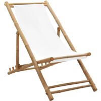 Vidaxl – Chaise longue en bambou et toile – 4 positions réglables – Résistante aux intempéries – Pliable pour rangement facile