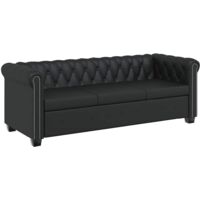 Vidaxl – Canapé Chesterfield 3 places en cuir synthétique noir – Cadre en bois robuste – Dimensions 200,5 x 76 x 70 cm – Assise confortable