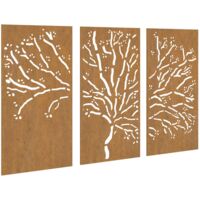 Vidaxl – Décoration murale de jardin en acier corten – Lot de 3 pièces 105x55 cm – Design arbre – Résistant aux intempéries