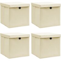 vidaXL Storage Boxes with Lid 4 pcs Cream 32x32x32 cm Fabric
