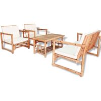 Vidaxl – Salon de jardin 4 pcs en bambou avec coussins épais – Résistant aux intempéries – Table basse robuste – Confort optimal pour extérieur