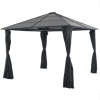 Vidaxl – Tonnelle aluminium 3x3 m avec rideaux – Panneaux PC 6 mm UV – Structure résistante à la rouille – Hauteur 260 cm
