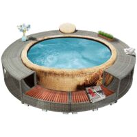 Vidaxl – Cadre de bain à remous en résine tressée – Structure en acier et eucalyptus – Diamètre 283 cm – Pour espaces extérieurs
