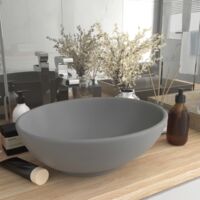 Vidaxl – Vasque à poser ovale en céramique 40x33 cm – Surface mate gris clair – Design moderne pour salle de bain – Trou de vidange 4,5 cm