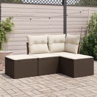 vidaXL 4 Piece Garden Sofa Set with Cushions Brown Poly Rattan