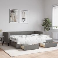 Vidaxl – Lit escamotable avec lit gigogne et tiroirs – Dimensions 223x100x68 cm – Tissu polyester gris foncé – Matelas 90x200 cm requis