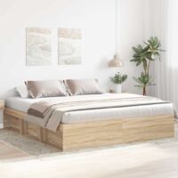 Vidaxl – Cadre de lit chêne sonoma 180x200 cm – Bois d'ingénierie et pin massif – Lattes en contreplaqué – 6 compartiments de rangement