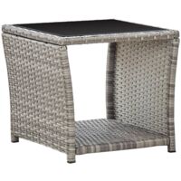 Vidaxl – Table basse de jardin en résine tressée – 45x45x40 cm – Plateau en verre – Cadre en acier robuste – Résistante aux intempéries