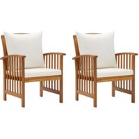 Vidaxl – Chaises de jardin en acacia massif avec coussins – Lot de 2 – Charge maximale 110 kg – Confort optimal pour extérieur