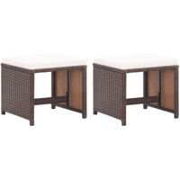 vidaXL Garden Stools 2 pcs with Cushions Poly Rattan Brown
