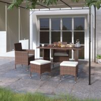 vidaXL 4 Piece Garden Chair and Stool Set Poly Rattan Brown