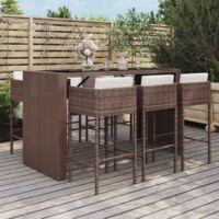 Vidaxl – Ensemble de bar de jardin 7 pcs – Résine tressée marron – Coussins confortables – Table 185x80cm – Tabourets 50x48x100cm