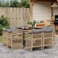 Vidaxl – Ensemble table et chaise de jardin 9 pcs – Résine tressée beige – Coussins épais amovibles – Dessus en verre trempé