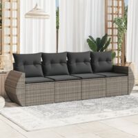 vidaXL 4 Piece Garden Sofa Set with Cushions Grey Poly Rattan