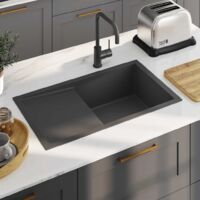 Vidaxl – Évier de cuisine 2 bacs en acier inoxydable fait main – Finition soyeuse – Insonorisé avec coussinets – Installation sous comptoir ou encastrée