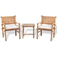 Vidaxl – Ensemble table et chaise de jardin 3 pcs – Bambou durable avec coussins confortables – Dimensions table 50x40x50 cm – Pour intérieur et extérieur